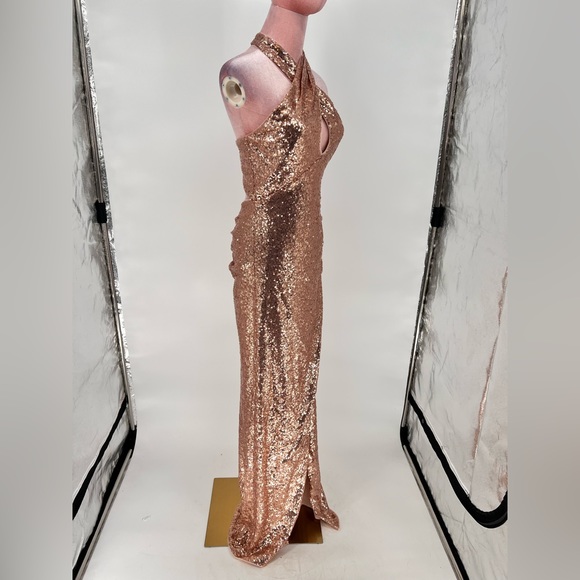 NWT Aqua Sequined Halter Evening Dress - Picture 7 of 14